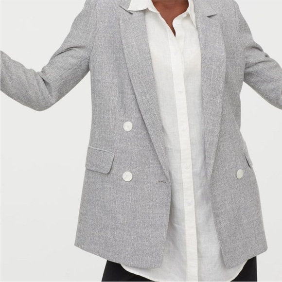H&M Double Breasted Blazer Jacket  Light Grey size 2 - Picture 1 of 15